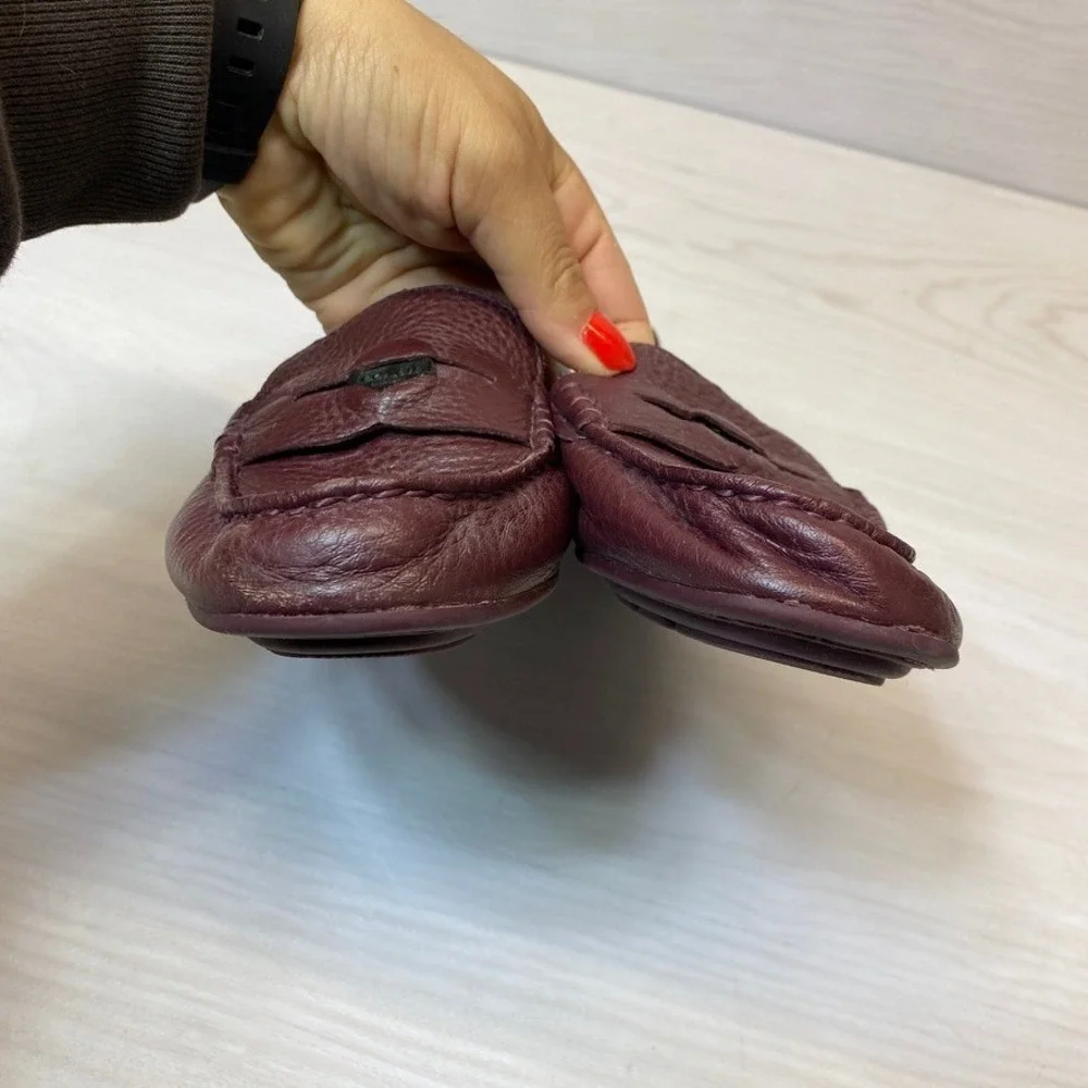 Coach Womens 7.5B Penny Loafer Driving Moccasin Burgundy Leather FG1268
